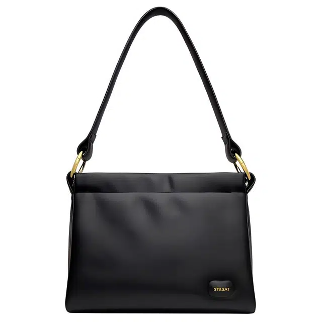 星期六 大容量休闲通勤包 人造革拼牛剖层革拼合成革 单肩通勤腋下包 女款 黑色