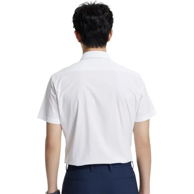 九牧王男裤专家 轻商务凉感正式职场纯色简约百搭易打理抗菌修身尖领短袖衬衫 男款