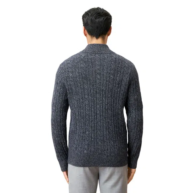 恒源祥 纯羊毛粗针花纱开衫毛衣 男款 深灰色