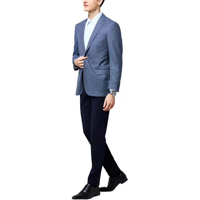 佛朗尼·齐拉 通勤商务休闲点纹长袖西装 男款 蓝色