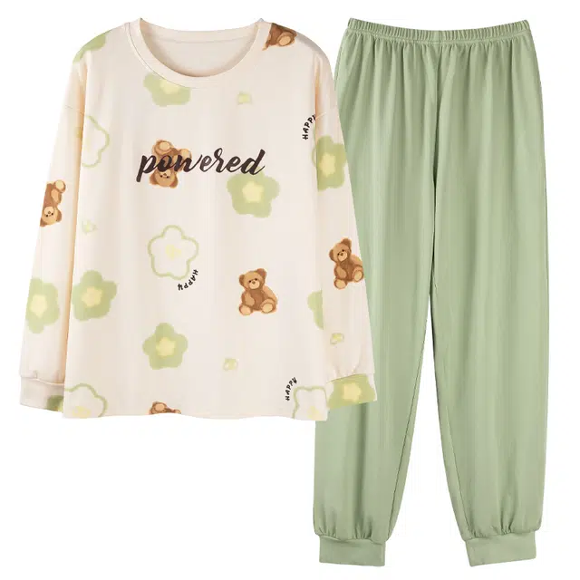 莫代尔 纯棉透气柔软舒适亲肤轻盈耐磨微弹吸湿排汗细腻可居家休闲可外穿睡衣套装 女款 杏色