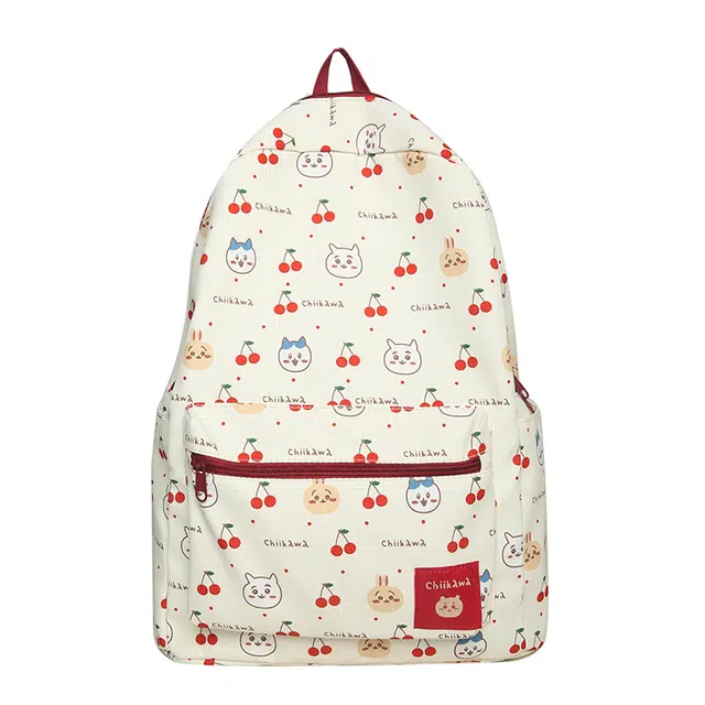 捷朗仕 日系可爱猫猫通勤满印大学生高中生休闲百搭背包 尼龙 双肩包 中号 女款 白色