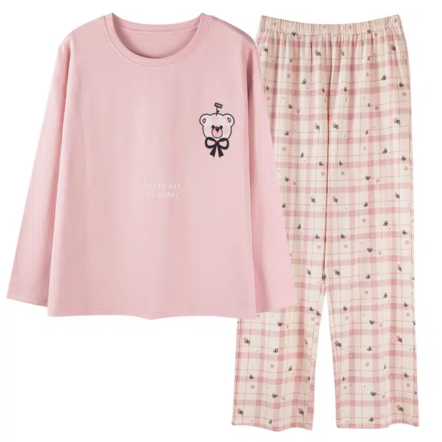 莫代尔 纯棉细腻舒适透气柔软吸湿排汗亲肤轻盈耐磨微弹可居家休闲可外穿睡衣套装 女款 粉色