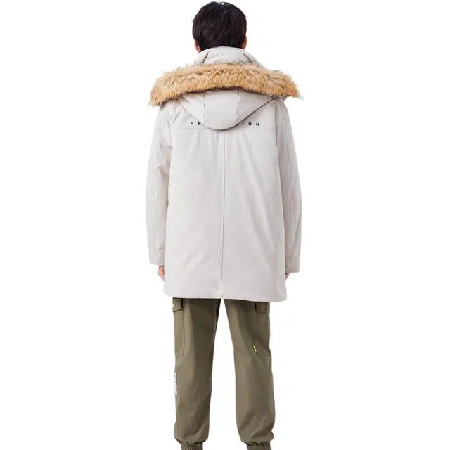 森马 字母数字连帽拉链中长款加厚长袖羽绒服 男款