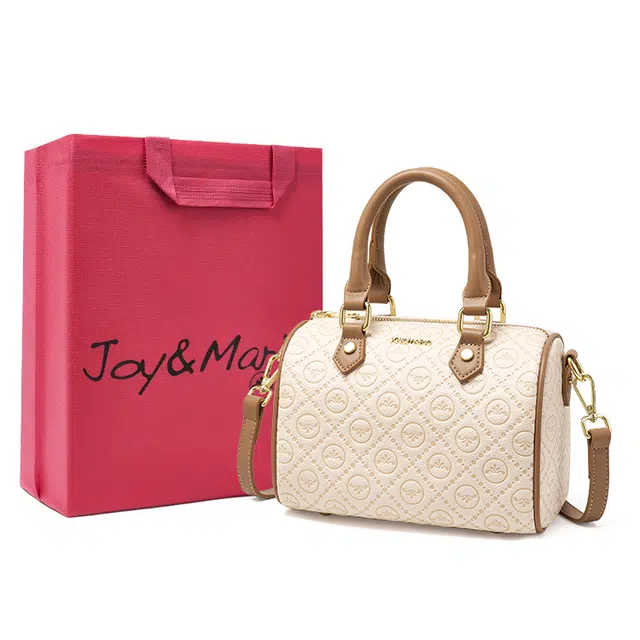 快乐玛丽女包高级质感波士顿包时尚百搭单肩包经典印花斜挎包简约实用通勤包休闲手提包高颜值女士包包 女款 中号 多色