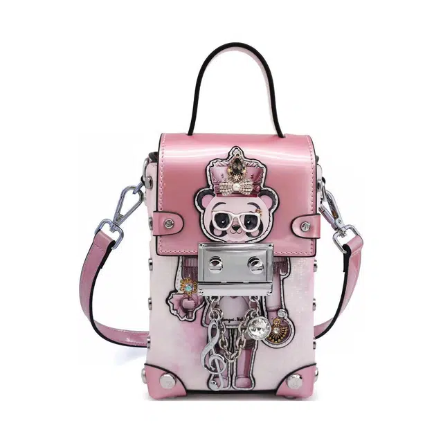 Enai Bear Leather Phone Bag Silver Blue