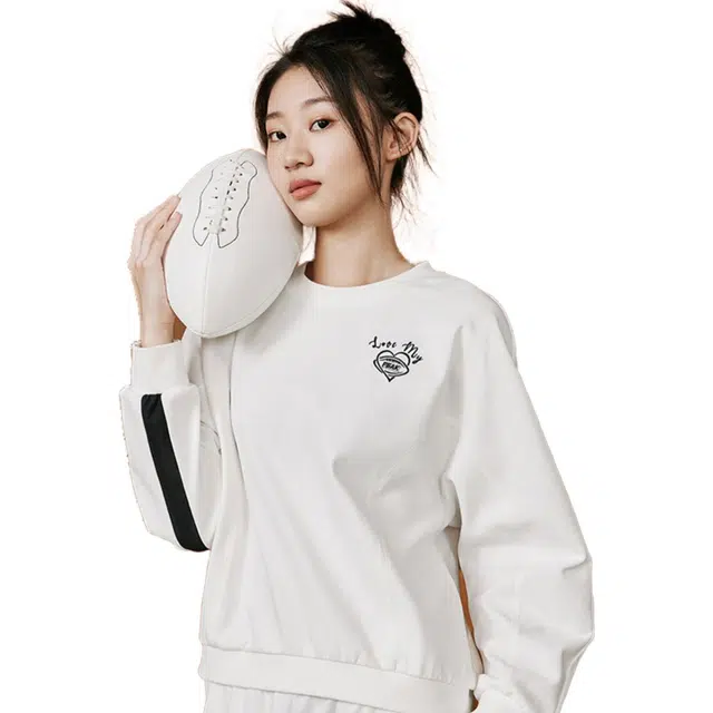 匹克 时尚系列 美式复古撞色针织圆领宽松休闲长袖运动卫衣 男款 本白