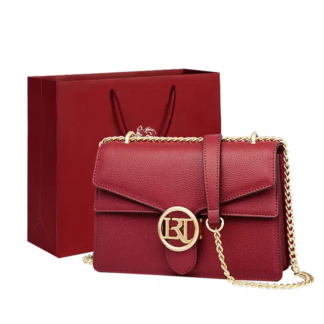 老人头 喜庆结婚新娘包时尚百搭大气链条 牛皮 斜挎包 女款 红色