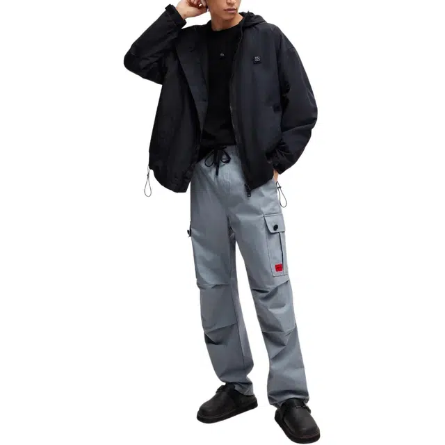 HUGO BOSS WATER-REPELLENT HOODED WINDBREAKER WITH STACKED-LOGO BADGE