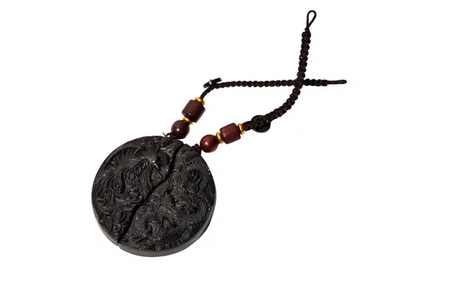 天纵 新中式龙凤呈祥旺姻缘复古风挂饰 原木雕刻龙牌凤佩纳福平安转运汽车包包钥匙扣 黑檀 挂件 男女同款情侣款