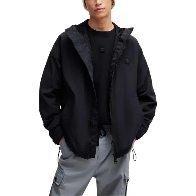 HUGO BOSS WATER-REPELLENT HOODED WINDBREAKER WITH STACKED-LOGO BADGE