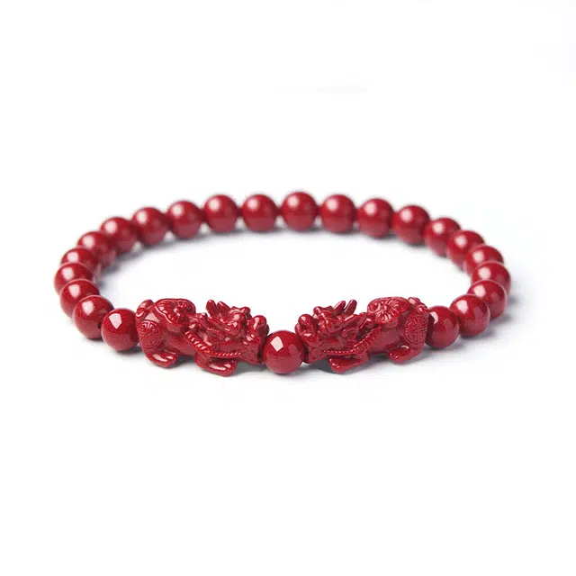 谧月珠宝 招财纳福双貔貅 新中式复古国潮祥瑞古风小众高级感显白瑞兽大气高端 朱砂 手串 男女同款情侣款