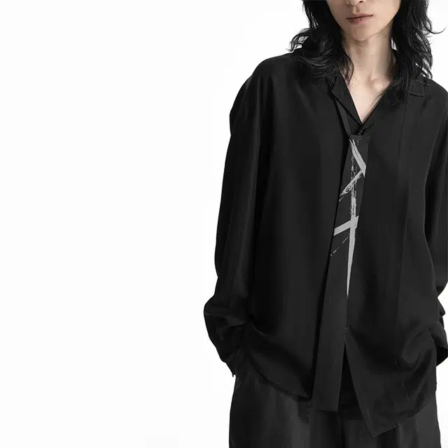 幻象者 纯色不规则下摆薄款垂感休闲衬衫 男女同款 黑色