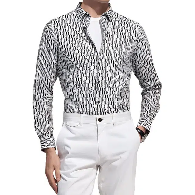 依文 尖领舒适透气长袖衬衫 男款 黑色