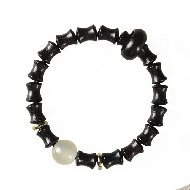 岁月静好 国潮民族风竹节个性跑环夜光珠复古单圈森系 檀木 木作手串 男女同款情侣款 黑檀