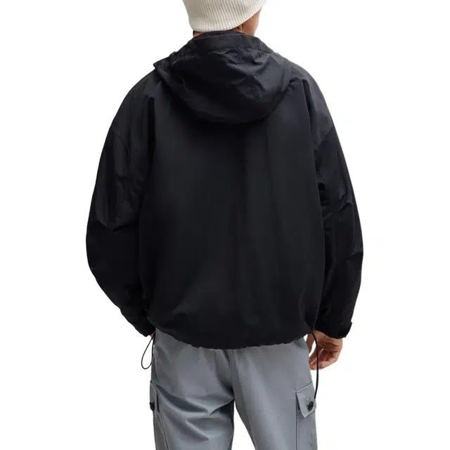 HUGO BOSS WATER-REPELLENT HOODED WINDBREAKER WITH STACKED-LOGO BADGE