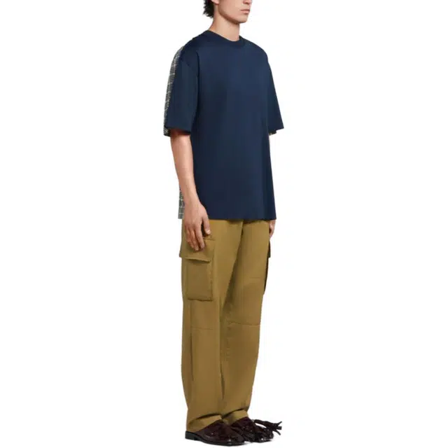 MARNI Deep Bio Cotton T-Shirt With Checked Back T