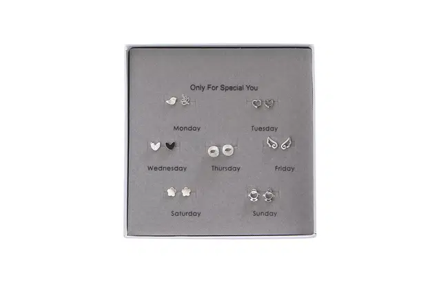 尚银福 一周七天耳饰 森系小清新小巧精致时尚百搭耳饰品 四叶草莫比乌斯环爱心翅膀鲸鱼小鸟枝叶元素 合金 耳钉 女款