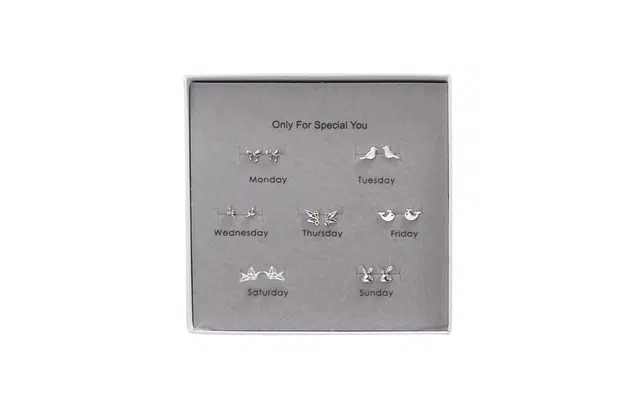 尚银福 一周七天耳饰 森系小清新小巧精致时尚百搭耳饰品 蝴蝶结小鸟连理枝鲸鱼小兔子元素 合金 耳钉 女款