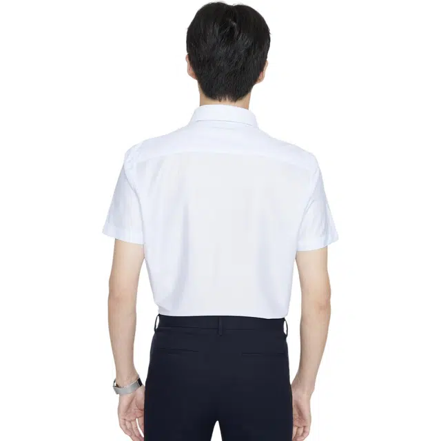 九牧王男裤专家 轻商务高弹舒适条纹方领短袖职场正式通勤婚礼面试正装衬衫 男款