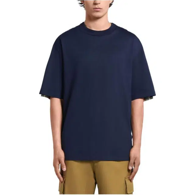 MARNI Deep Bio Cotton T-Shirt With Checked Back T