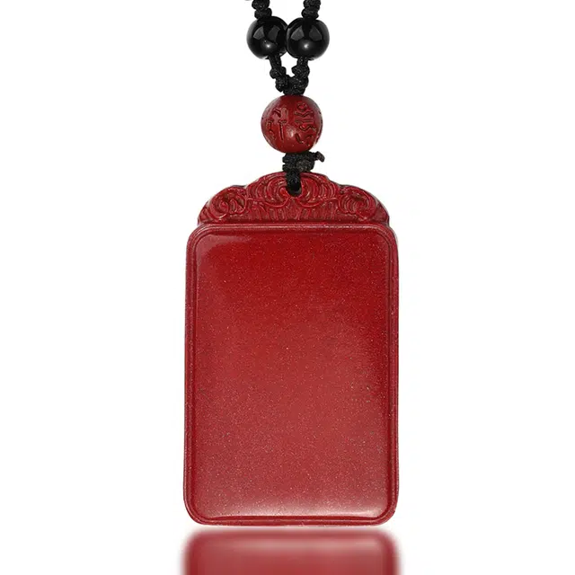 妍韵珠宝 新中式国风复古无事牌 再造辰砂朱砂 玉石吊坠 男女同款情侣款
