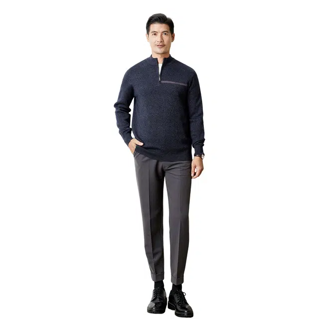 恒源祥 厚款半高领拉链套头针织毛衣 男款
