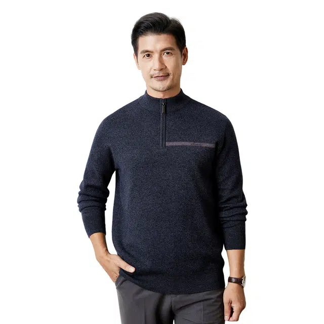 恒源祥 厚款半高领拉链套头针织毛衣 男款
