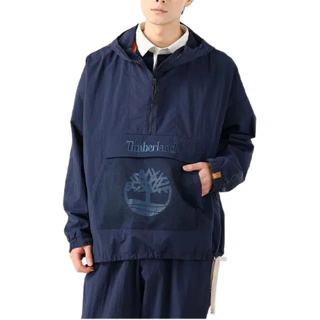 Timberland x C.F. Stead SS24 Indigo Suede Half-Zip Windbreaker Hoodie