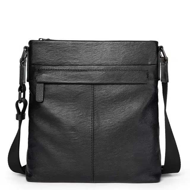 老人头 商务休闲外出通勤防泼水 牛皮 单肩包斜挎包 常规 男女同款情侣款 黑色