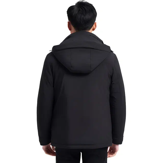 才子 纯色可脱卸帽拉链修身长袖羽绒服 男款