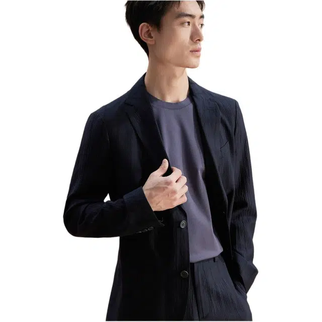 依文 纯色休闲商务西装 男款 藏蓝色