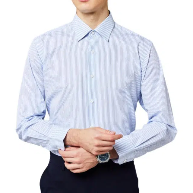 佛朗尼·齐拉 通勤商务舒适休闲长袖衬衫 男款 兰条
