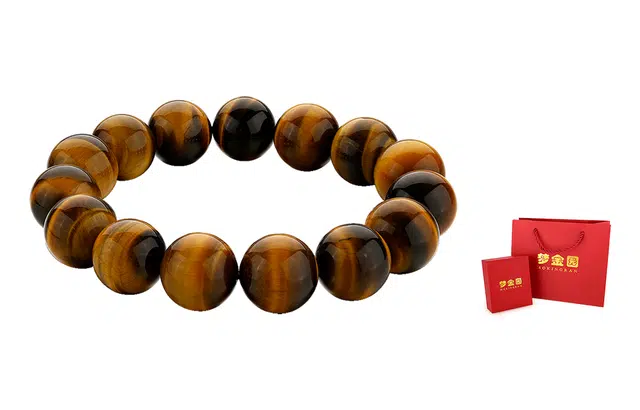 梦金园 转运珠佛珠念珠文玩手饰 霸气时尚黄虎眼盘玩手把件 木变石 手串 男女同款情侣款