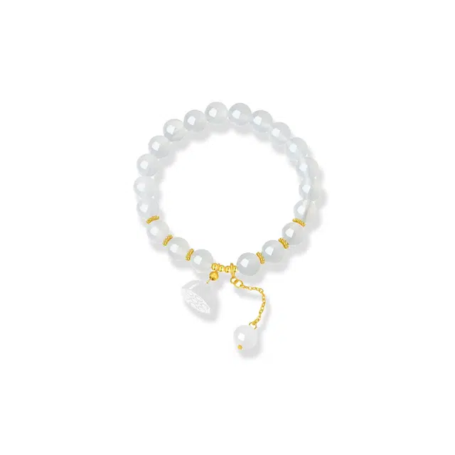 重庆金店 白茶清欢莲蓬 多财多福 新中式提升考运一鸣惊人轻奢气质 旺桃花 玉髓 手串 男女同款情侣款