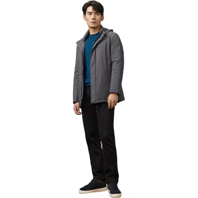 依文 高级感商务纯色休闲拉链棉服 男款 灰色