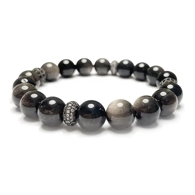 谧月珠宝 招财转运 潮酷闪亮黑暗风轻奢小众设计 嘻哈朋克风中性高级感显白 黑曜石 玉石手串 男女同款情侣款