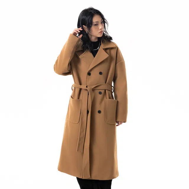 寻星记 纯色复古中长款韩系加厚保暖宽松过膝大衣 男女同款