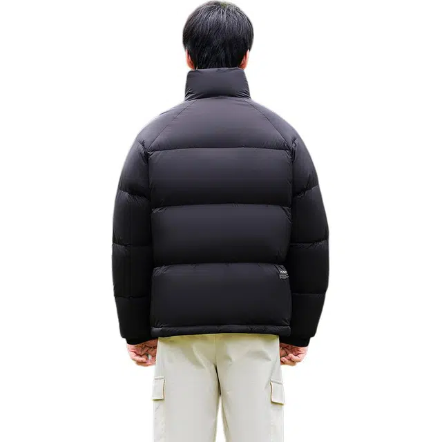 坦博尔 纯色无帽立领拉链短款长袖羽绒服 男款