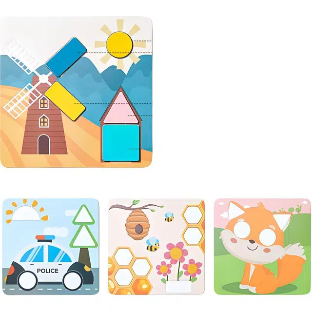 乐乐鱼 蒙氏几何启蒙认知形状木拼板 玩具