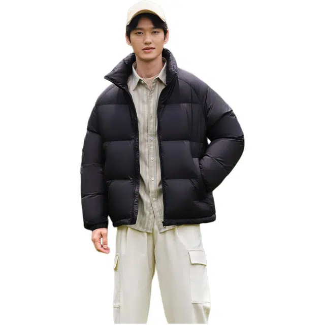 坦博尔 纯色无帽立领拉链短款长袖羽绒服 男款