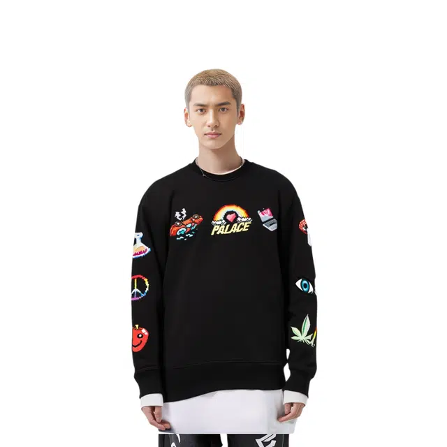PALACE SS22 Mixed Media Bitmap Crew Black Logo