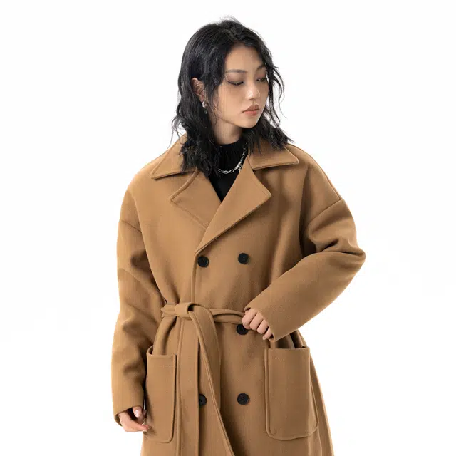 寻星记 纯色复古中长款韩系加厚保暖宽松过膝大衣 男女同款