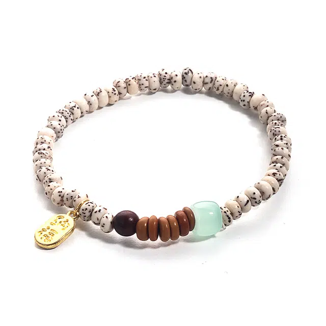 克兰茜 多财多福 新中式纳福小福牌高级感国潮 精致轻奢小众纳福复古国风 弹力绳可调节 简约通勤风有钱花手饰 星月菩提 手串 女款