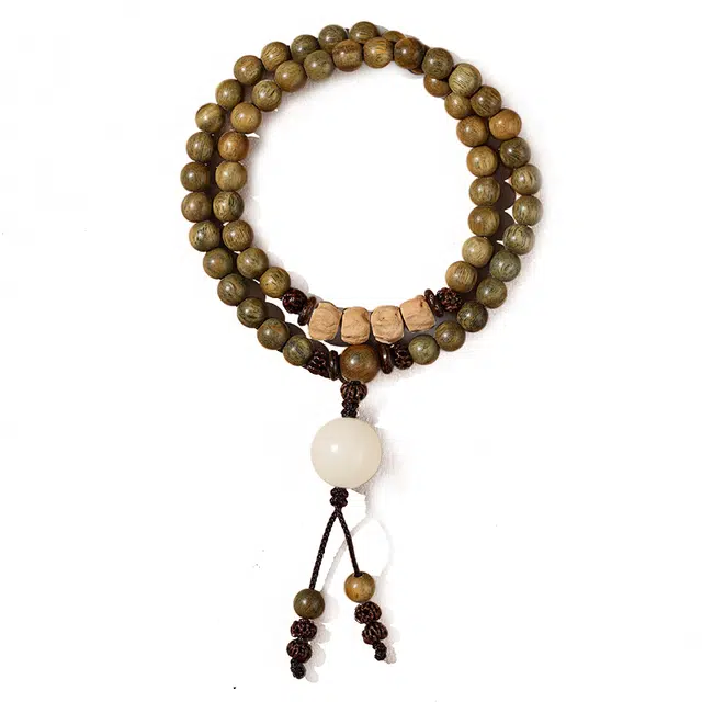 九隆古 新中式小圆满 考试考研上岸 双圈叠戴手饰 森系檀香百香籽 民族风复古 绿檀 木作手串 男女同款情侣款