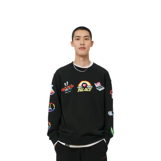 PALACE SS22 Mixed Media Bitmap Crew Black Logo