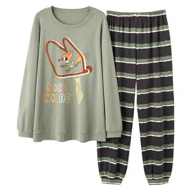 兰缪 圆领长袖长裤纯棉睡衣套装 男款 图色