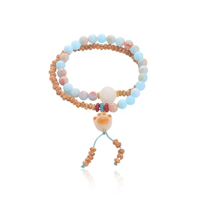 克兰茜 好运猫爪 诸事顺利新中式国风转运珠平安喜乐精致小众轻奢清冷感叠戴复古设计 送礼闺蜜礼盒装 多圈盘玩串珠 星月菩提 手串 女款