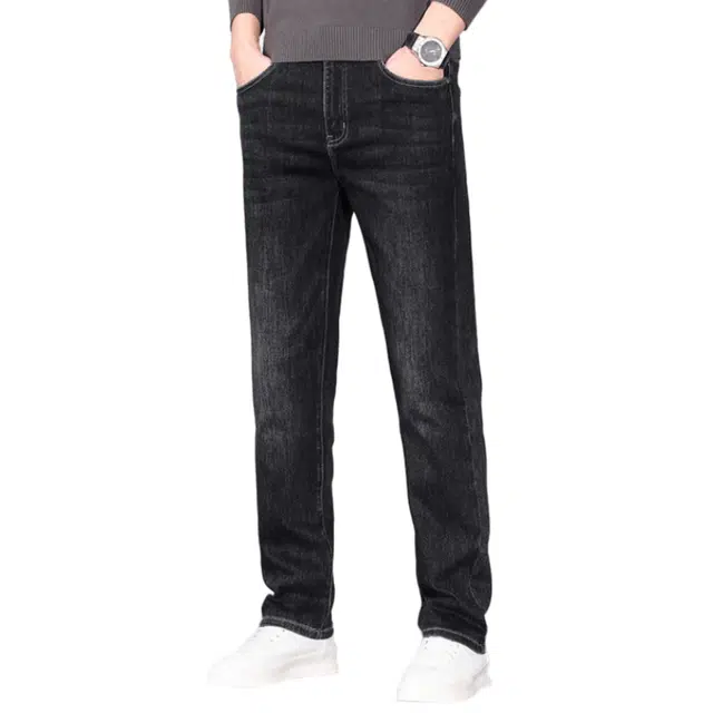 才子 微弹拉链时尚简约直筒牛仔裤 男款 黑蓝色