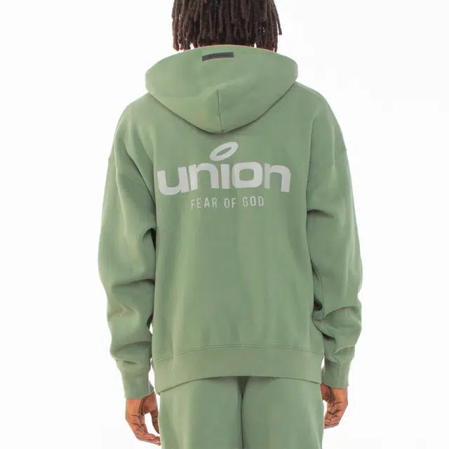 Fear of God Essentials x Union LA FW21 Vintage Hoodie Green Logo